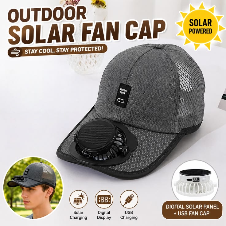 Solar Powered Cooling Fan Cap TrendAxe